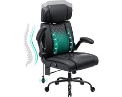 HOFFREE Ergonomische Bureaustoel tot 200 kg – Chefsessel met Hoge Rugleuning, Verstelbare Hoofdsteun, Inklapbare Armleuningen, Kunstleer Computerstoel – Zwart