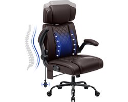 HOFFREE Ergonomische Bureaustoel tot 200 kg – Chefsessel met Hoge Rugleuning, Verstelbare Hoofdsteun, Inklapbare Armleuningen, Kunstleer Computerstoel – Bruin