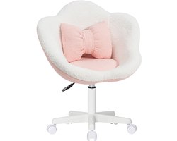 HOFFREE Kinder Bureaustoel Bloemvorm – Verstelbare Draaistoel voor Kinderen – Ergonomische Kinderstoel met Bouclé Bekleding en Lendenkussen – Roze/Wit