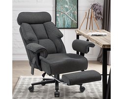 HOFFREE XXL Bureaustoel tot 227 kg – Big & Tall Directiestoel met Brede Zitting, Kunstleer, Verstelbare Lendensteun, Ergonomische Draaistoel – Grijs