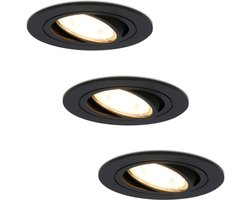 HOFTRONIC - 3x Miro Dimbare LED Inbouwspots - Kantelbare Spotjes - 2700K Warm wit - Mat zwart aluminium - 5 Watt - Vervangbare GU10 lichtbron - IP20 voor slaapkamer, woonkamer en gang