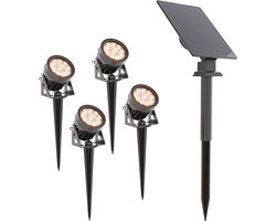 HOFTRONIC - 4x Troy Solar prikspots - Los zonnepaneel - 3000K Warm wit licht - IP65 waterdicht - 150 lumen - Solar Tuinverlichting - Incl. Schemerschakelaar - Tuinspots