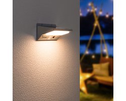 HOFTRONIC Burley - Solar Buitenlamp wandlamp - Met bewegingssensor & Inclusief schemerschakelaar - IP65 Waterdicht - Winter solar - 4000K Neutraal wit - 3 lichtstanden - Tuinverlichting op Zonne-energie - Down light - 2 jaar garantie