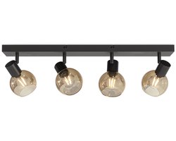 HOFTRONIC - Glazura LED Plafondlamp - Glazen Bollen - Amberkleurig Glas - 4 spots (excl.) - E14 fitting - Amber - IP20 - Plafondlamp bollen Rookglas - Afzonderlijk kantelbaar & draaibaar - 2 jaar garantie