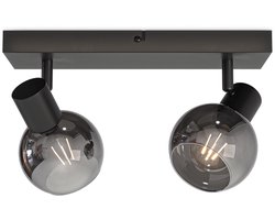 HOFTRONIC - Glazura LED Plafondlamp - Glazen Bollen - Smoke Glas - 2 spots (excl.) - E14 fitting - Zwart - IP20 - Plafondlamp Rookglas - Afzonderlijk kantelbaar & draaibaar - 2 jaar garantie