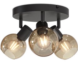 HOFTRONIC - Glazura LED Plafondlamp rond - Glazen Bollen - Amberkleurig Glas - 3 spots (excl.) - E14 fitting - Amber - IP20 - Plafondlamp Rookglas - Afzonderlijk kantelbaar & draaibaar - 2 jaar garantie