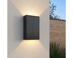 HOFTRONIC - Jovi Solar Wandlamp LED - Up & Down Light - Zonne-energie - 2700K – IP65 – Zwart - Solar buitenlamp - incl. Schemerschakelaar