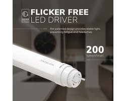 HOFTRONIC - LED Fitting T8 G13 incl. LED TL Buis 150cm - 24 Watt 4800 Lumen (200 lumen per Watt) - 6000K Daglicht wit licht - IP20 voor droge ruimtes - Wattage instelbaar - Flikkervrij