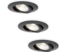 HOFTRONIC LED inbouwspots 3 stuks – kantelbaar – 5 watt 450 lumen 2700K warm wit – dimbaar – aluminium zwart – IP65 – binnen en buiten badkamer spots dimbare inbouwspots