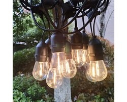 HOFTRONIC - LED Lichtsnoer buiten 15 meter 12 Volt - Lichtslinger 15 lampjes - 2700K warm wit - incl. adapter en lichtbronnen - IP65 Waterdicht - LED String Light