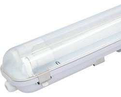 HOFTRONIC - LED TL armatuur 120cm - IP65 Waterdicht - Dubbel - Incl. 2x18 Watt LED TL Buizen (110lm/W) - 6000K Daglicht wit 860 - Flikkervrij - 30.000 branduren - 3 jaar garantie - RVS Clips