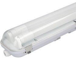 HOFTRONIC - LED TL armatuur 150cm - IP65 Waterdicht - Dubbel - Incl. 2x24 Watt LED TL Buizen (110lm/W) - 6000K Daglicht wit 860 - Flikkervrij - 30.000 branduren - 3 jaar garantie - RVS Clips