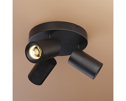 HOFTRONIC plafondlamp rond – 3 spots kantelbaar en draaibaar – excl gu10 fitting – dimbaar – aluminium matzwart – ip20 – led plafondlamp woonkamer slaapkamer zwart