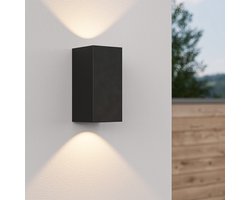 HOFTRONIC – Selma Wandlamp rechthoekig – 2x GU10 fitting – Dimbaar – Up and down light – Zwart kunststof – IP65 – Eenvoudige installatie binnen en buiten