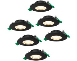 HOFTRONIC set van 6 Terni dimbare LED inbouwspots rond – 6 watt 570 lumen – CCT instelbare lichtkleur 2700K 4000K 6000K – lage inbouwdiepte 25 mm – IP44 – zwart kunststof – binnen en buiten badkamer woonkamer keuken
