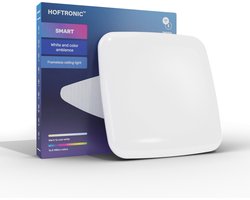 HOFTRONIC Slimme Plafondlamp Vierkant 29.5cm Frameless - Slimme Plafonniere 24W 2400lm - RGBWW 16,5 miljoen kleuren - WiFi + Bluetooth - Dimbaar - Woonkamer, Gang en Slaapkamer - Bedienbaar via stem - IOS & Android