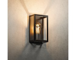 HOFTRONIC Stella - Wandlamp - Zwart - IP44 spatwaterdicht - Exclusief E27 lichtbron - Dimbaar - Industrieel muurlamp - Geschikt als wandlamp buiten, wandlamp badkamer en wandlamp binnen - Gevelverlichting - Buitenverlichting - 3 jaar garantie