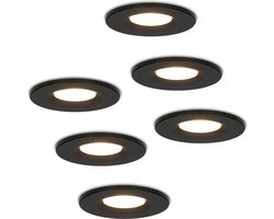 HOFTRONIC Venezia - Set van 6 LED inbouwspots zwart - IP65 waterdicht - Dimbaar - 6 Watt 600 lumen - Met lichtbron - 2700K Warm wit licht - Zaagmaat 65mm - inbouwdiepte 45mm - Geschikt voor badkamer, woonkamer, veranda en carport - 3 jaar garantie