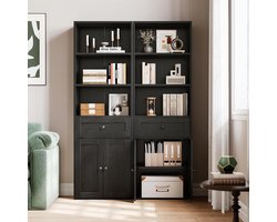 Hoge 5-laags Boekenkast met Deuren en Lades – Staand Opbergmeubel voor Woonkamer, Slaapkamer of Kantoor – Zwart, 48x24x164 cm