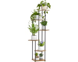 Hoge 6-laagse plantenrek voor binnen en buiten, hoek plantenstandaard voor meerdere bloempotten, metalen bloemenrek met MDF panelen, ruimtebesparend planten display rek voor woonkamer, slaapkamer en kantoor