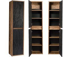 Hoge Badkamerkast Eiken met Betonlook 2 Deuren Smal 40x170 cm