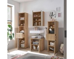 Hoge badkamerkast in Artisan eikenlook - FSC-gecertificeerd - met veel opbergruimte - 40x181x31cm badkamerkasten hoog