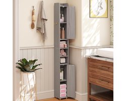 Hoge badkamerkast met 2 deuren en 3 open planken – Opbergkast voor badkamer, keuken en hal – Ruimtebesparend design