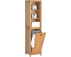 Hoge Badkamerkast met Wasmand en 3 Planken - Opbergkast voor Badkamer met Gedraaide Wasmand