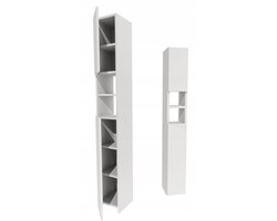 Hoge badkamerkast - smal, wit, 7 legplanken