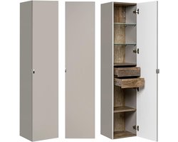 Hoge Badkamerkast Taupe - Badmeubel voor Opslag en Organisatie (35x160x33 cm)