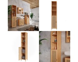 Hoge Badkamerkast van Bamboe - Smal en Stijlvol met Veel Opbergruimte