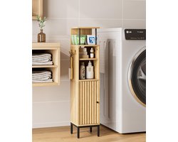 Hoge badkamerkast, vrijstaande vloerkast, slanke opbergkasten unit met deur voor badkamer, keuken, woonkamer, slaapkamer, balkon, kantoor, eiken