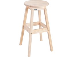Hoge barkruk met voetensteunen - 708 cm - gecertificeerd grenenhout - natuurlijke barstoel Houten kruk