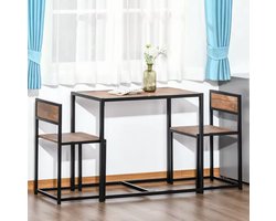 Hoge Bartafelset, 3-delig, eettafel met 2 stoelen, kleine eetgroep met metalen frame, keukenbar, zitgroep, keukentafel, statafel, hout, bistrotafel voor keuken, eetkamer en bistro (antiek)