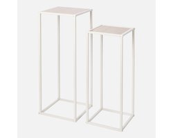 Hoge bijzettafels - 2-delig - Verschillende hoogtes - Metaal & MDF - Wit/beige