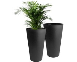 Hoge bloempot voor binnen en buiten (2 stuks), 30 cm decoratieve bloembak van kunststof - Verpakking 2 Gewoon zwart