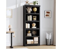 Hoge Boekenkast 5 Lagen - 60x29.5x174.5cm - Boekenkast Vintage - Verstelbare Planken - Kantelbeveiliging - Open Opbergkast - Voor Woonkamer Kantoor - Zwart