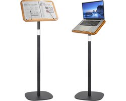 Hoge Boekenstandaard met Verstelbare Hoogte 50-130 cm - Stevig Metalen Frame - Ideale Laptop- en Leestafel - Houten Blad - Zwart
