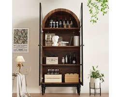 Hoge boogvormige opbergkast - voor keuken en woonkamer - keukenkast - opbergkast - vitrinekast met glazen deur - kast met houtnerf