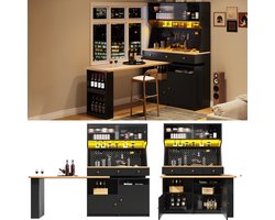 Hoge Bureaukast - LED-verlichting met App - USB-poort - Glazen deuren - Verstelbare planken - Met pegboard - Kantelbeveiliging - Zwart