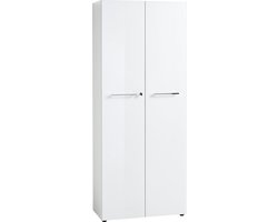 Hoge dichte kantoorkast Destin Wit - Breedte 80 cm - Hoogte 196 cm - Diepte 37 cm - Met planken - Met openslaande deuren