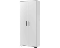 Hoge dichte kantoorkast Discovery Lichtgrijs - Breedte 80 cm - Hoogte 200 cm - Diepte 40 cm - Met lades - Met planken - Met openslaande deuren