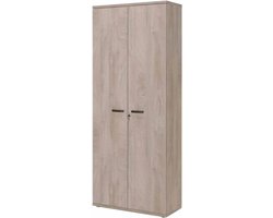 Hoge dichte kantoorkast Erasmus Eiken - Breedte 90 cm - Hoogte 222 cm - Diepte 40 cm - Met planken - Met openslaande deuren