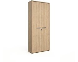 Hoge dichte kantoorkast Orion Zandeiken - Breedte 90 cm - Hoogte 216 cm - Diepte 40 cm - N - Met planken - Met openslaande deuren
