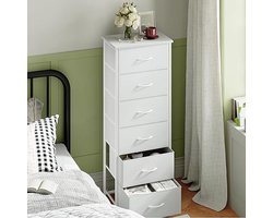 Hoge dressoir voor slaapkamer met zijzakken, opbergorganizer voor 6 lades met stoffen bakken voor kast, nachtkastje, kinderkamer, woonkamer, entree, hal, wit leer