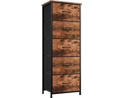 Hoge Dressoir Voor Slaapkamer - Opbergorganizer Met 5 Lades - Verwijderbare Stoffen Bakken - Voor Kast Woonkamer Nachtkastje Kinderkamer Wasgoed Hal - Houtnerf Print