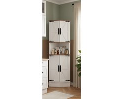 Hoge Hoekkast met 4 Deuren & 5 Opbergvakken – Smalle Keuken- & Badkamerkast 165 cm – Moderne Hoekkast voor Keuken, Woonkamer & Eetkamer – Wit Hout – Novihome