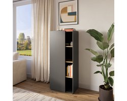 Hoge kantoorkast Orlando Eiken - Grafiet - Breedte 61 cm - Hoogte 145 cm - Diepte 34 cm - Met planken - Met openslaande deuren