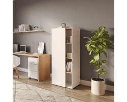Hoge kantoorkast Orlando Eiken - Kasjmier - Breedte 61 cm - Hoogte 145 cm - Diepte 34 cm - Met planken - Met openslaande deuren