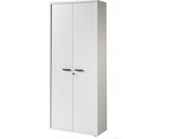 Hoge kantoorkast Roland-W Wit - Breedte 90 cm - Hoogte 216 cm - Diepte 40 cm - Met planken - Met openslaande deuren